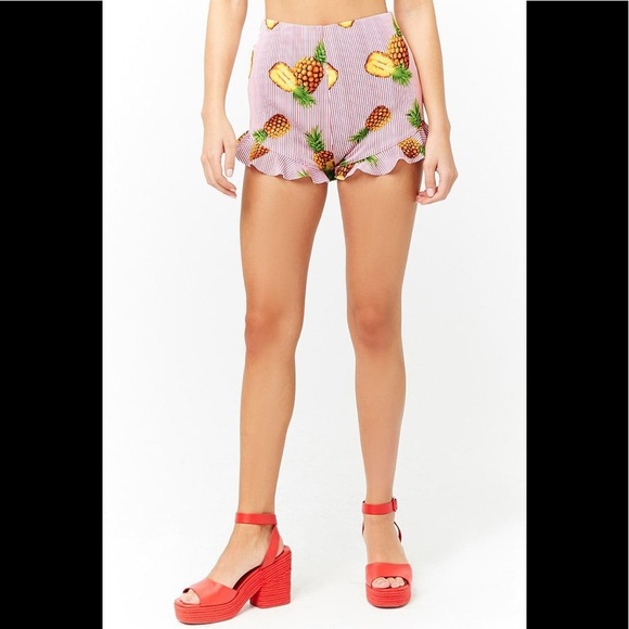 FOREVER 21 Women's Striped Pineapple Shorts Small - Picture 1 of 6